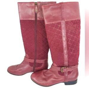 Isaac Mizrahi Tally Quilted Tall Leather Maroon Riding Boots